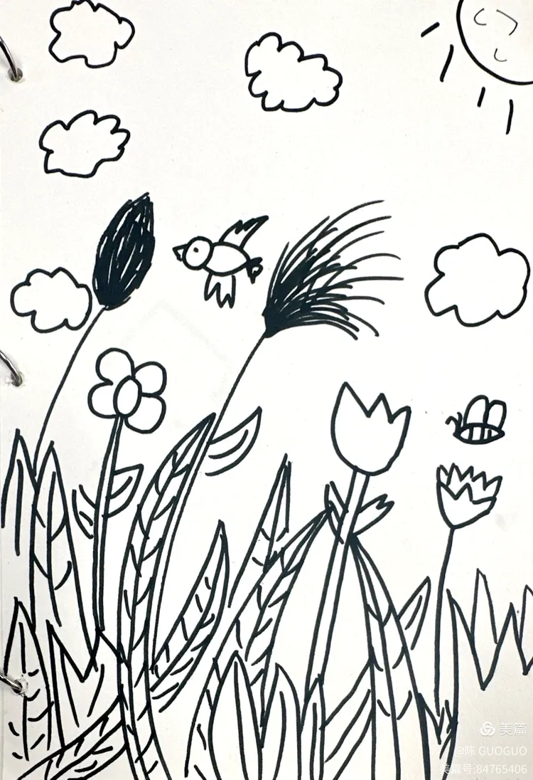 《草丛中》四(1)班美术课堂作业展示